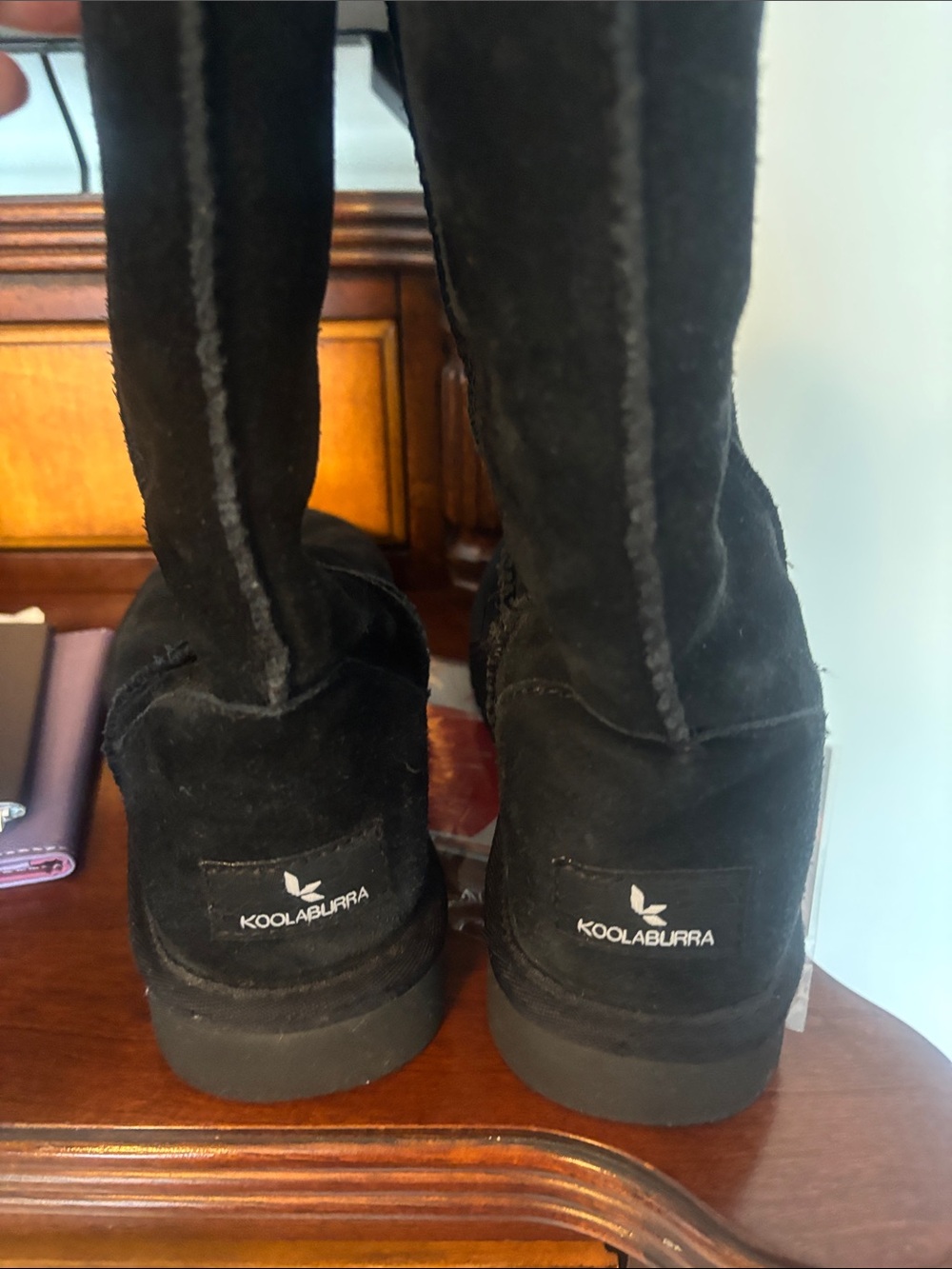 Koolaburra Black Suede Mid-Calf Shearling-Lined Boots